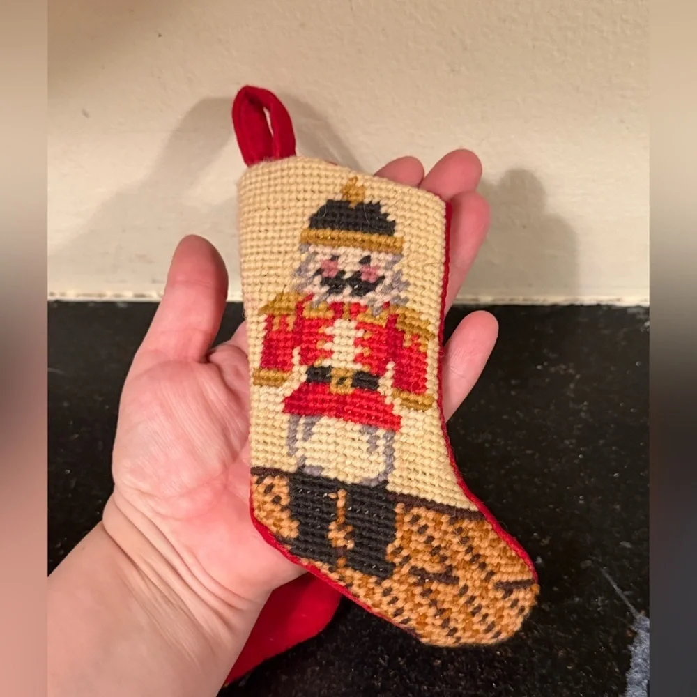 Vintage Christmas Miniature Needlepoint Stockings Set Of Two